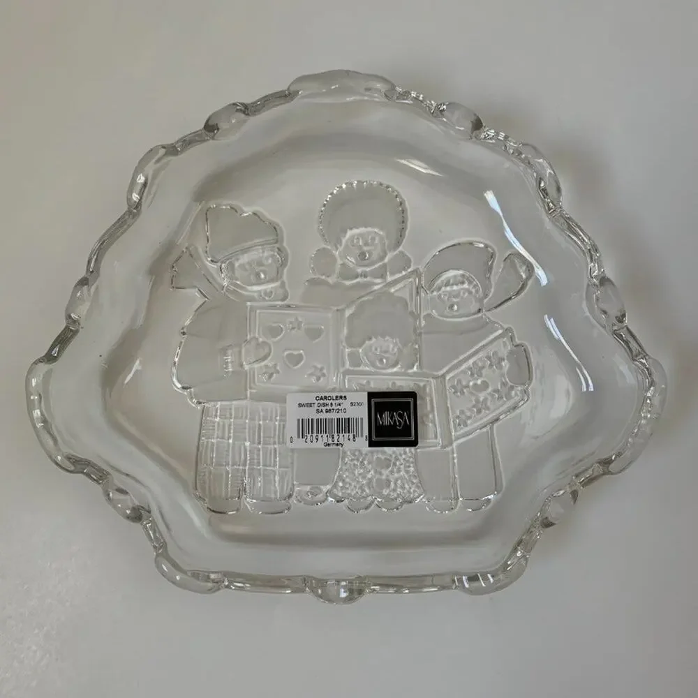 Vintage Mikasa Crystal Carolers Sweet Dish Christmas Candy Bowl Germany with Box